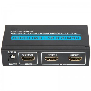 Поддръжка на V2.0 HDMI 2x1 превключвател 3D Ultra HD 4Kx2K @ 60Hz HDCP2.2