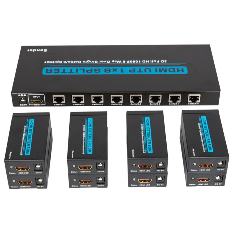 8 порта HDMI UTP 1x8 сплитер над единичен Cat5e \/ 6 с 8 приемника до 60m