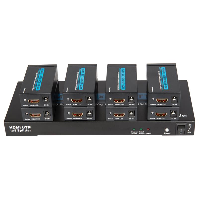 8 порта HDMI UTP 1x8 сплитер над единичен Cat5e \/ 6 с 8 приемника до 60m